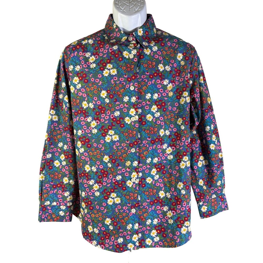 THE TOG SHOP Women's Long Sleeve Button Down Floral Cotton Shirt Large